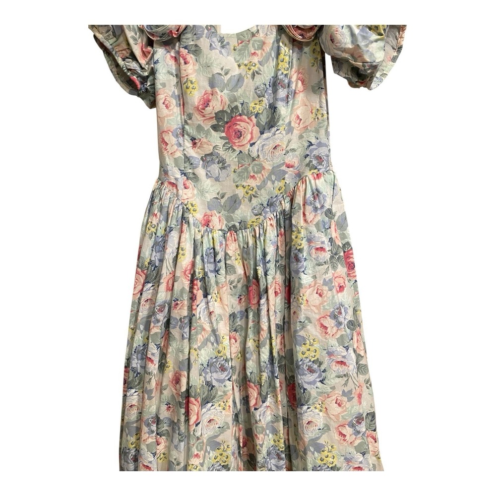 Vintage 80s Jessica McClintock Dress 6 Floral Party Cotton‎ Bow Cottagecore 90s - Picture 5 of 14